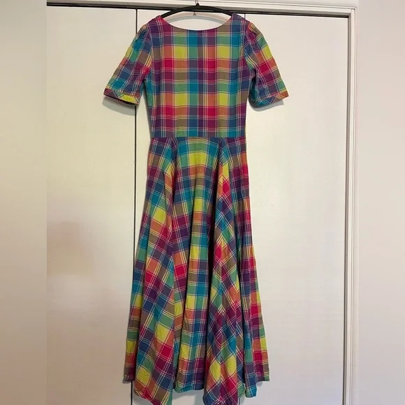 Retro inspired Handmade Cutesy Rainbow Plaid Women's Dress - Picture 5 of 9